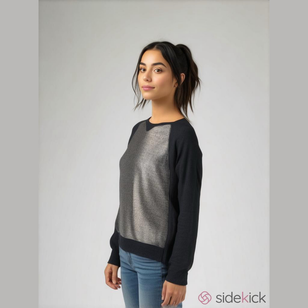 Halogen Sweater Gray Metallic Knit Size L